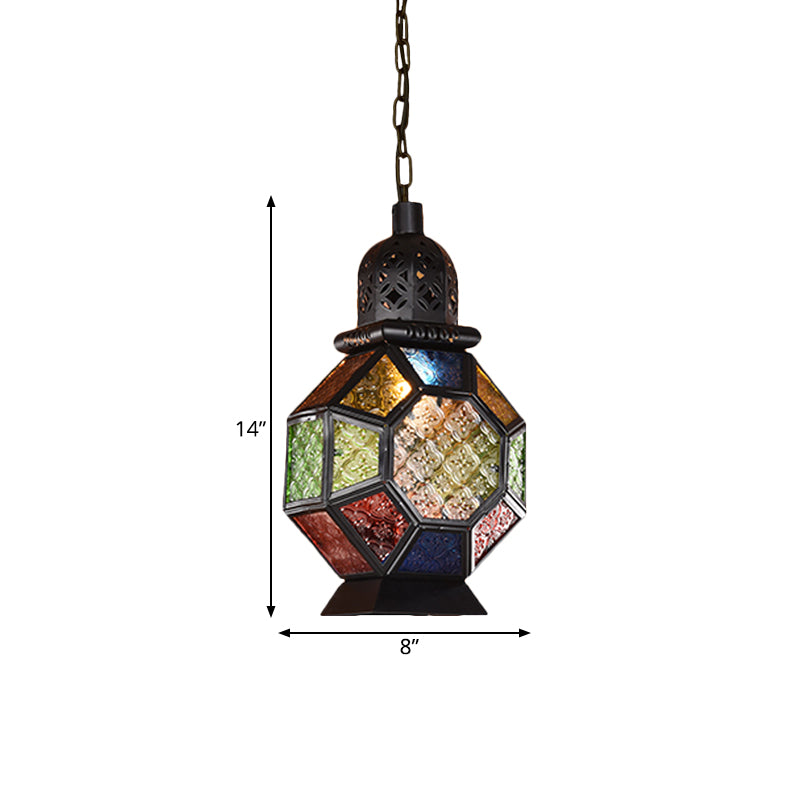 1 Light Pendant Light Fixture Decorative Restaurant Ceiling Lamp with Lantern Cut Glass Shade in Black/Bronze