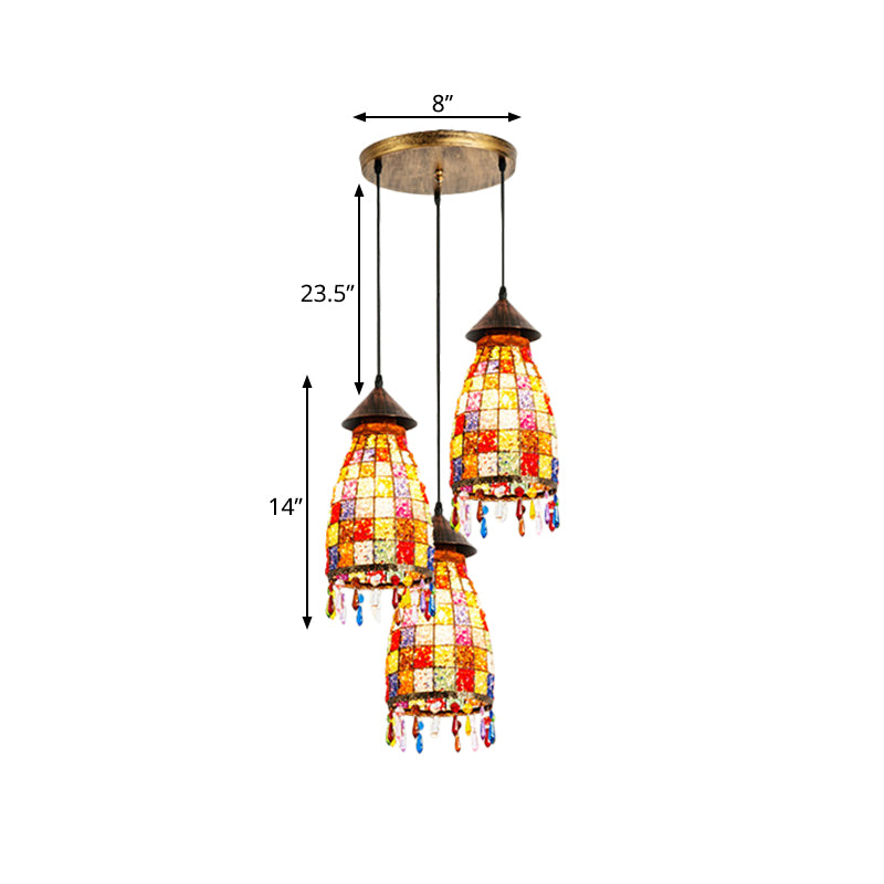 Dome Shade Bar Multi Light Pendant Vintage Metal 3 Heads Black Ceiling Lamp with Linear/Round Canopy