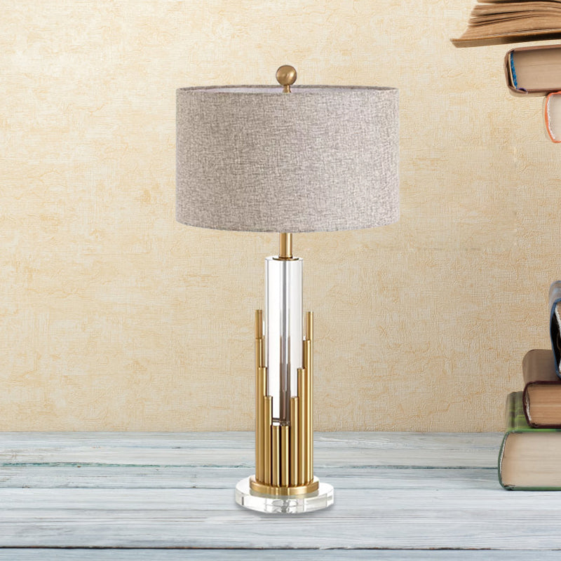 Luz de tela redonda de tela Noche Modernista 1 cabezal lámpara de mesa lina