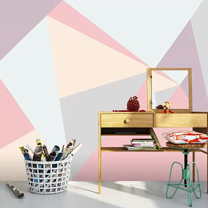 Extra Large Color Block Mural Wallpaper Home Decoration Wall Art in Pink and Blue, Stain-Resistant