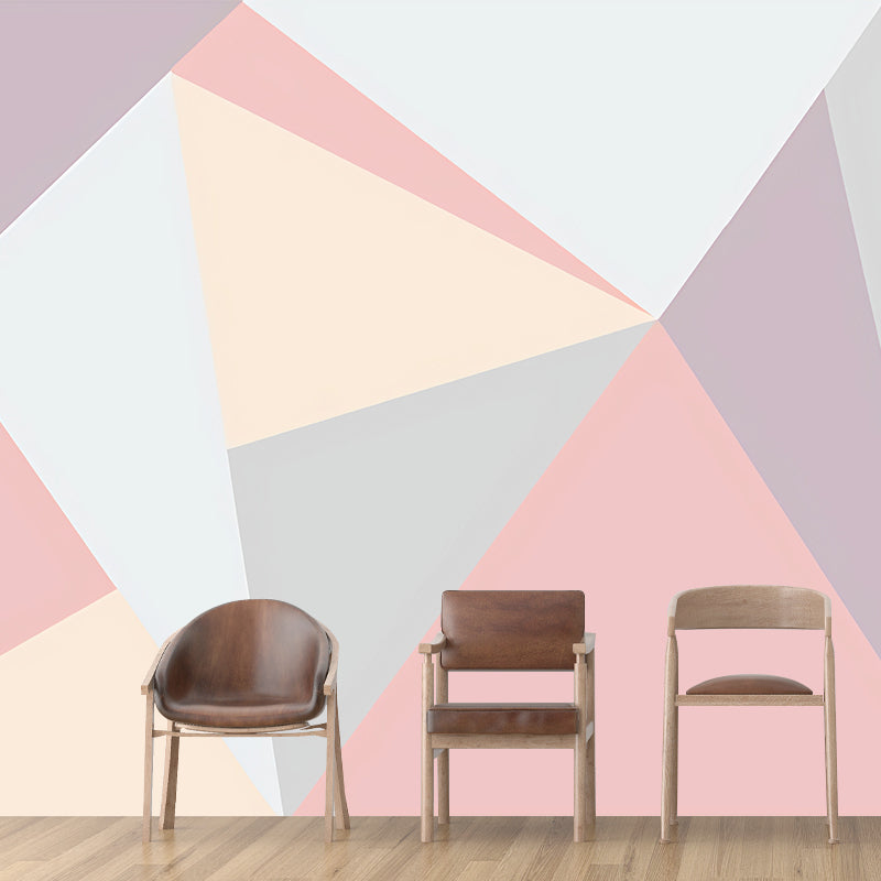 Extra Large Color Block Mural Wallpaper Home Decoration Wall Art in Pink and Blue, Stain-Resistant