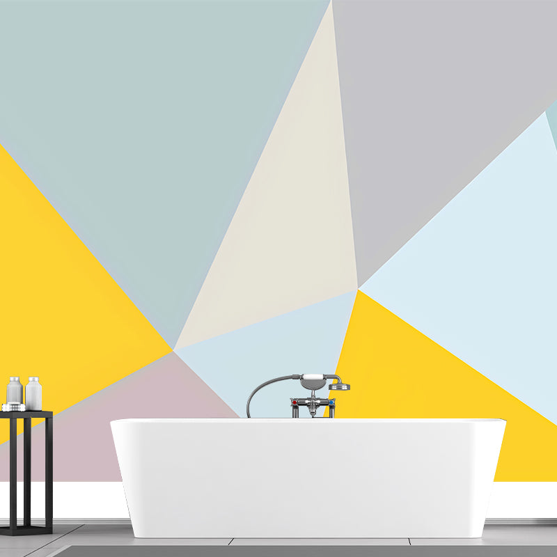 Personalized Size Illustration Wall Mural for Living Room with Color Block in Blue and Yellow