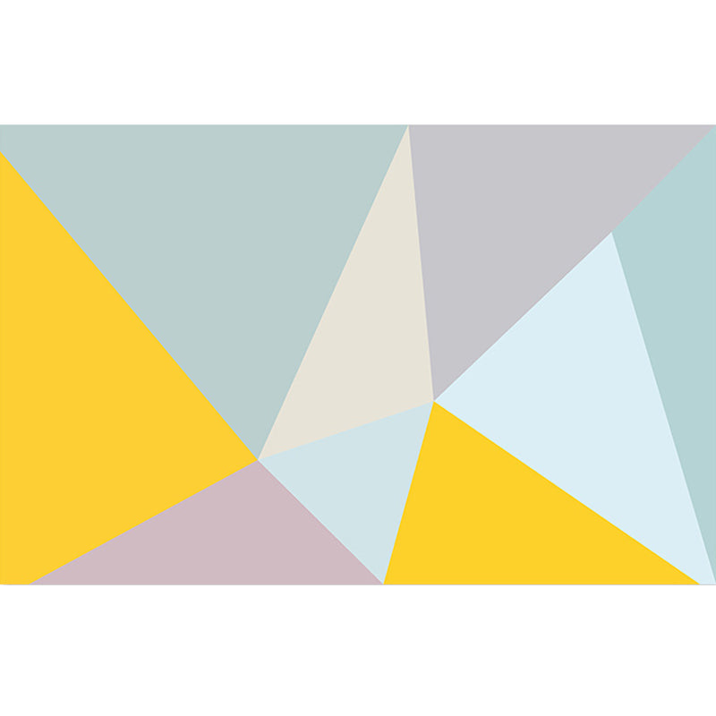 Personalized Size Illustration Wall Mural for Living Room with Color Block in Blue and Yellow