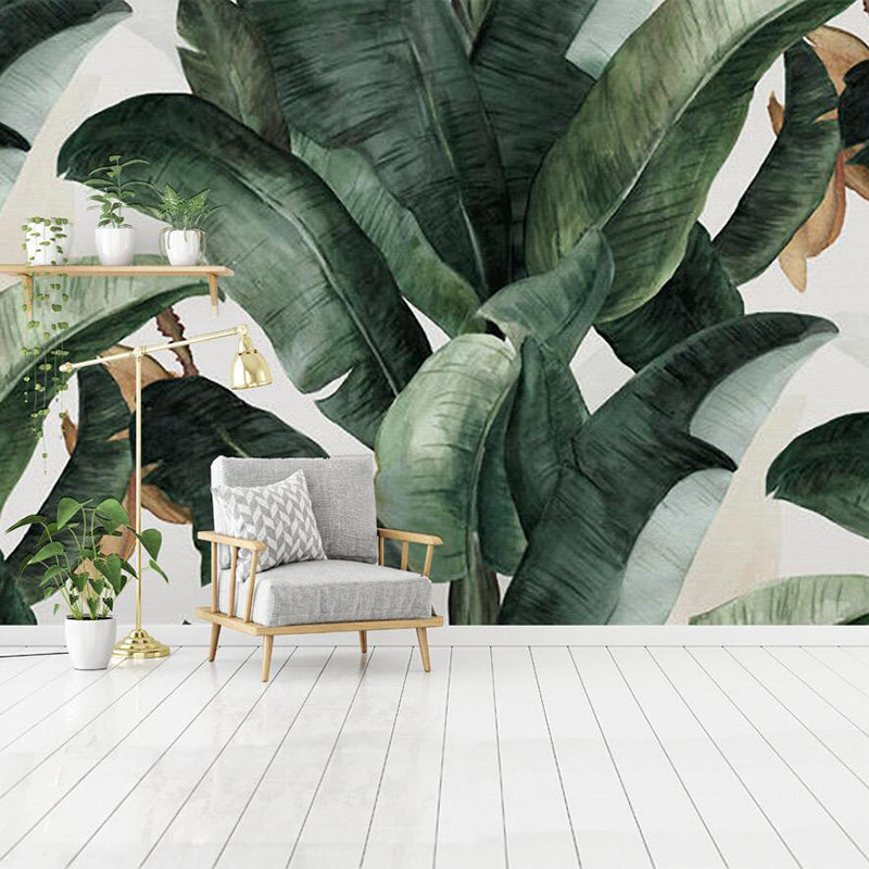 Personalized Tropical Leaves Mural for Living Room Plant Wall Art in Blackish Green, Stain-Resistant