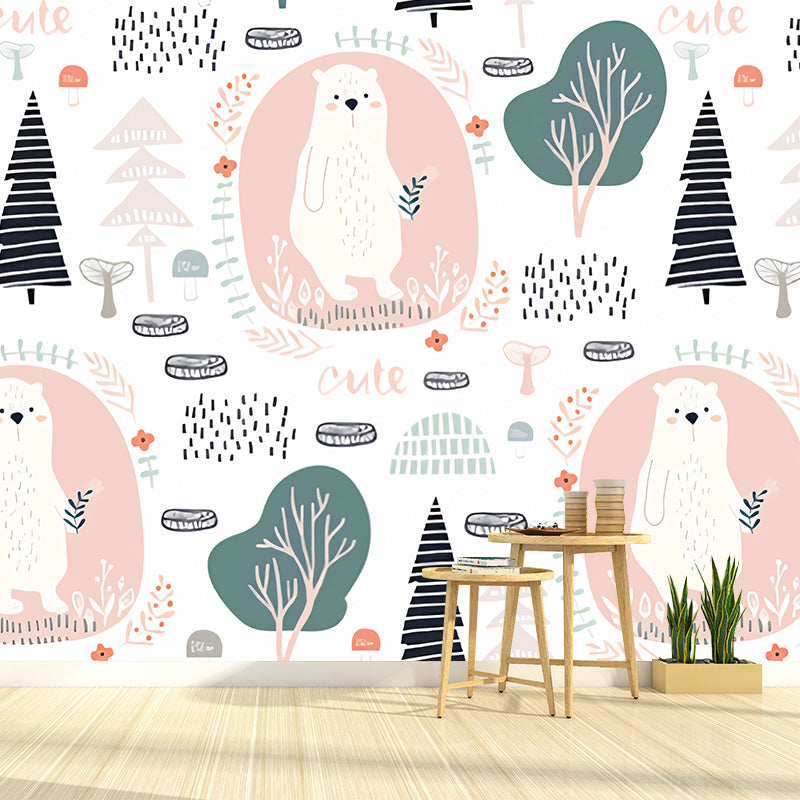 Contemporary Cute Bear Wall Mural Decal in Pink Children's Bedroom Wall Decor, Custom-Printed