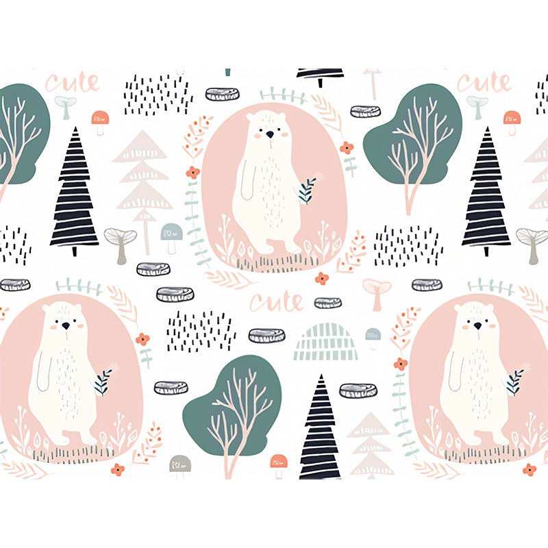 Contemporary Cute Bear Wall Mural Decal in Pink Children's Bedroom Wall Decor, Custom-Printed