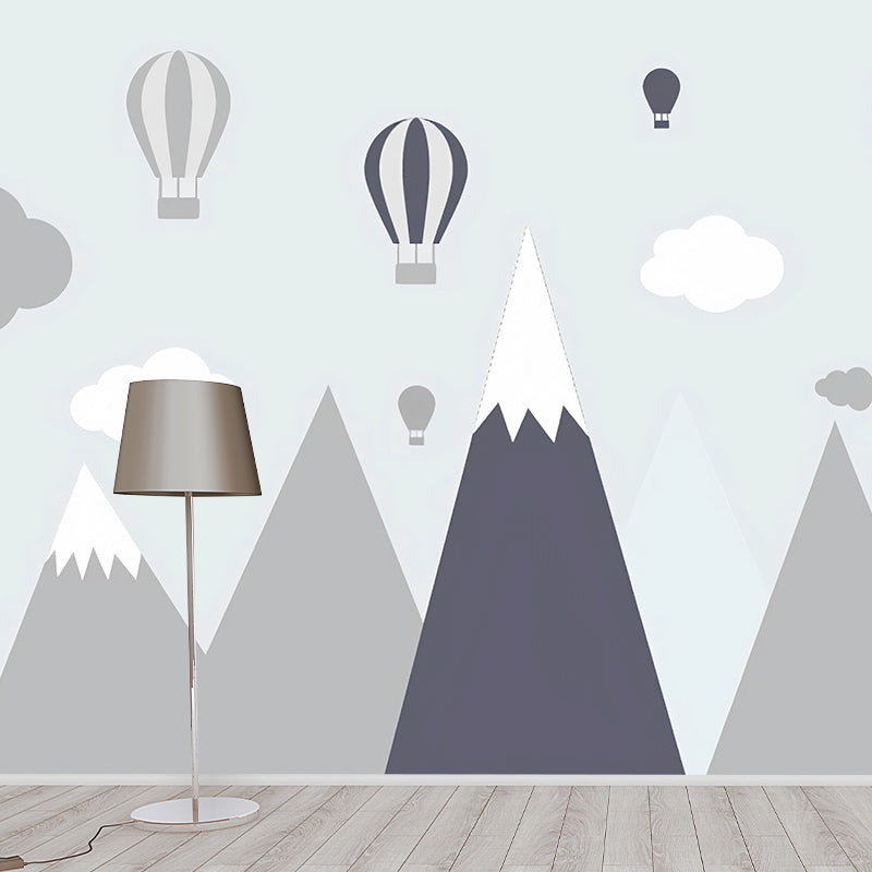 Cute Balloon and Mountain Mural Wallpaper for Children's Bedroom Decoration, Grey, Made to Measure