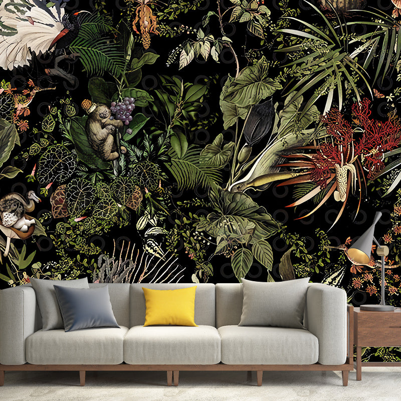 Tropical Leaves Mural Wall Decal in Green, Fresh Wall Art for Coffee Shop Decoration