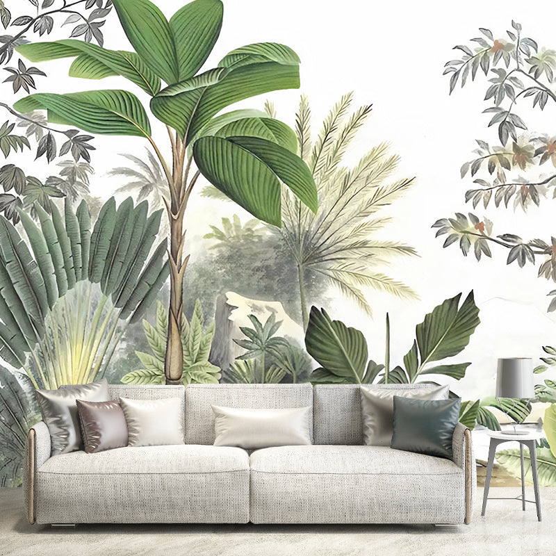 Whole Botanical Plant Wall Mural for Guest Room Decor Nordic Leaf Wall Art in Green, Water Resistant