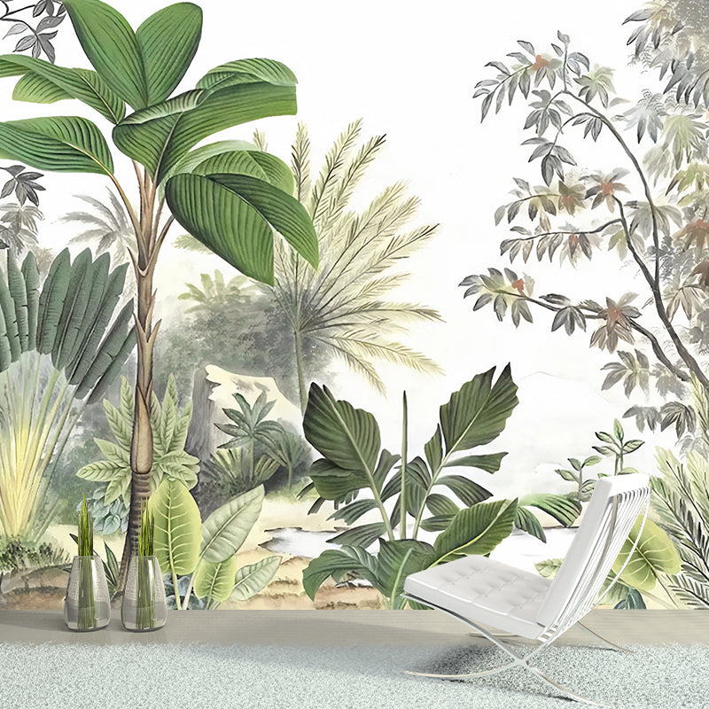 Whole Botanical Plant Wall Mural for Guest Room Decor Nordic Leaf Wall Art in Green, Water Resistant