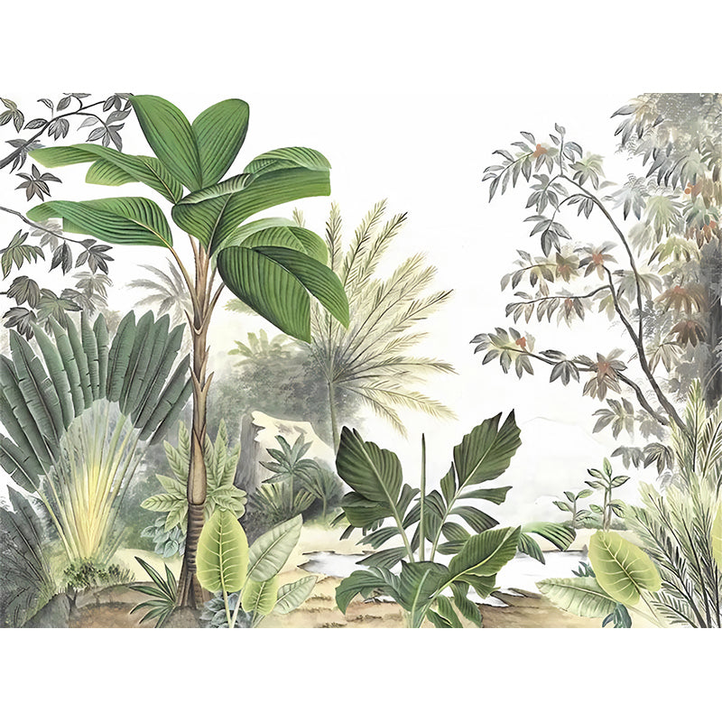 Whole Botanical Plant Wall Mural for Guest Room Decor Nordic Leaf Wall Art in Green, Water Resistant