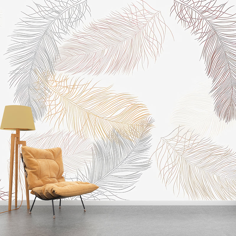 Custom-Printed Illustration Simple Mural Wallpaper for Children's Bedroom with Feather in Beige