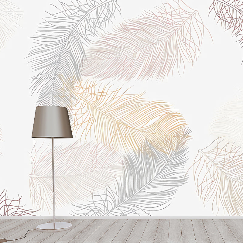 Custom-Printed Illustration Simple Mural Wallpaper for Children's Bedroom with Feather in Beige