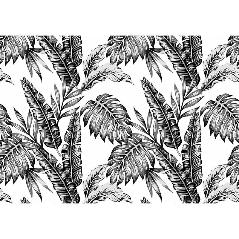 Full Size Minimalist Wall Decor in Black and White Tropical Leaves Mural Wallpaper, Made to Measure