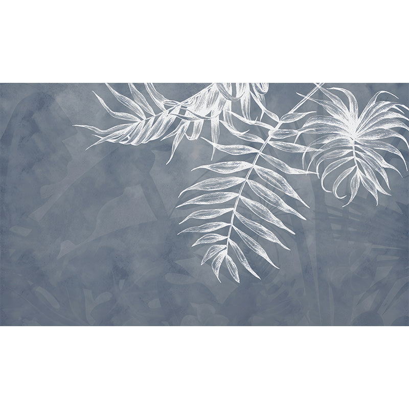 Nordic Leaves Wall Mural in Grey and White, Minimalist Wall Covering for Accent Wall