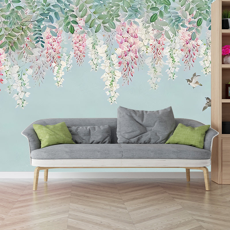 Purple and Green Fresh Mural Extra Large Wisteria Wall Covering for Home Decoration
