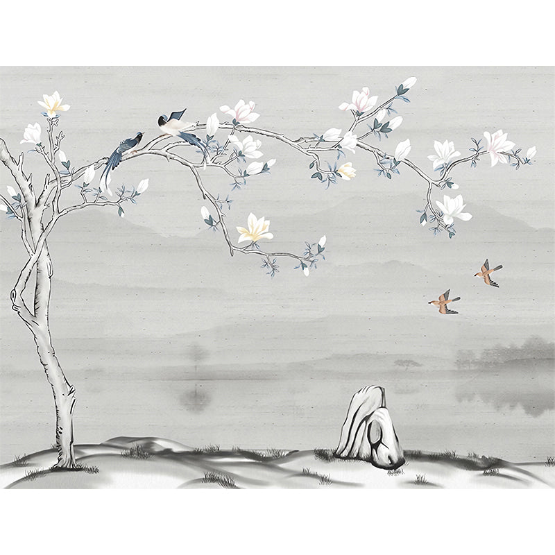 Illustration Magnolia Wall Mural Full Size Wall Covering for Bedroom, Made to Measure