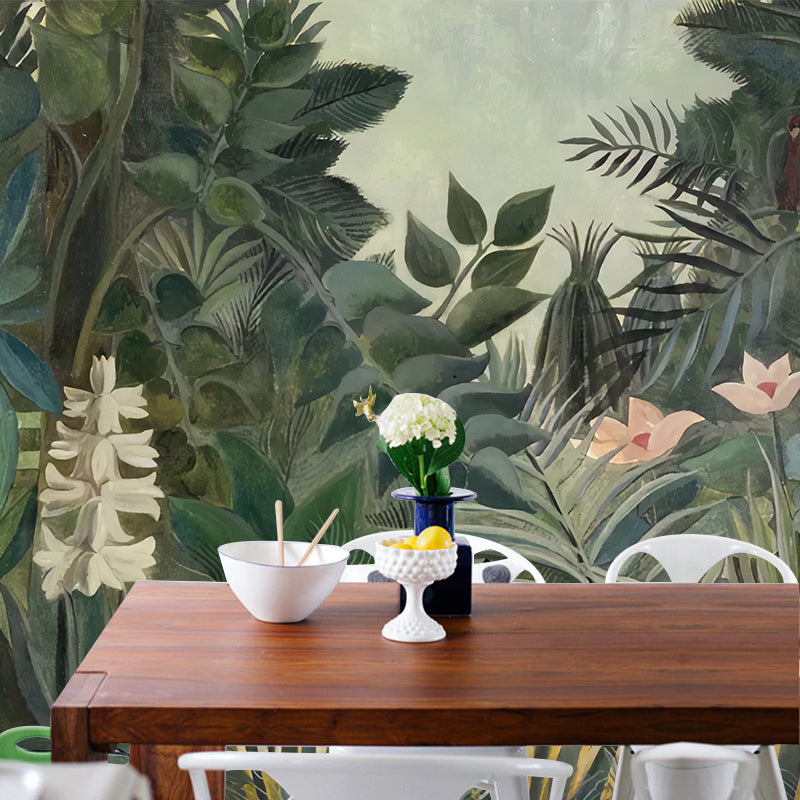 Contemporary Banana Leaves Wall Covering for Accent Wall, Personalized Size Wall Mural in Green