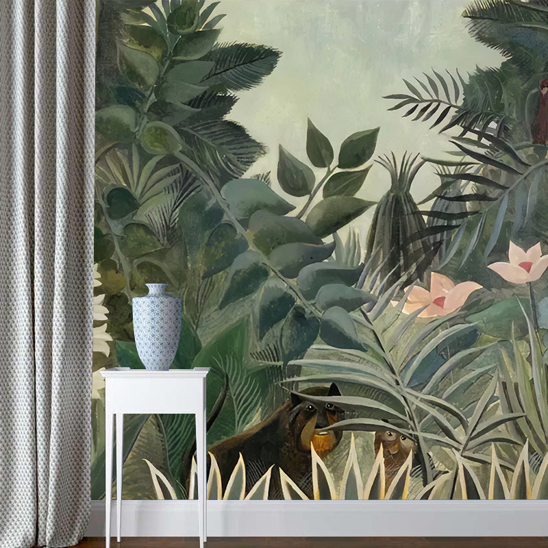 Contemporary Banana Leaves Wall Covering for Accent Wall, Personalized Size Wall Mural in Green