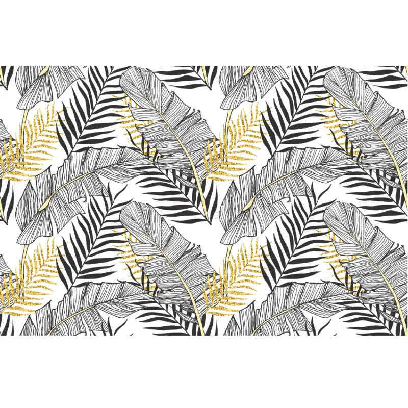 Large Illustration Banana Leaves Mural Wallpaper for Accent Wall in Grey, Personalized Size Available