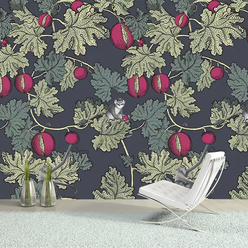 Green Leaves and Fruit Mural Stain-Resistant Wall Covering for Guest Room Decoration