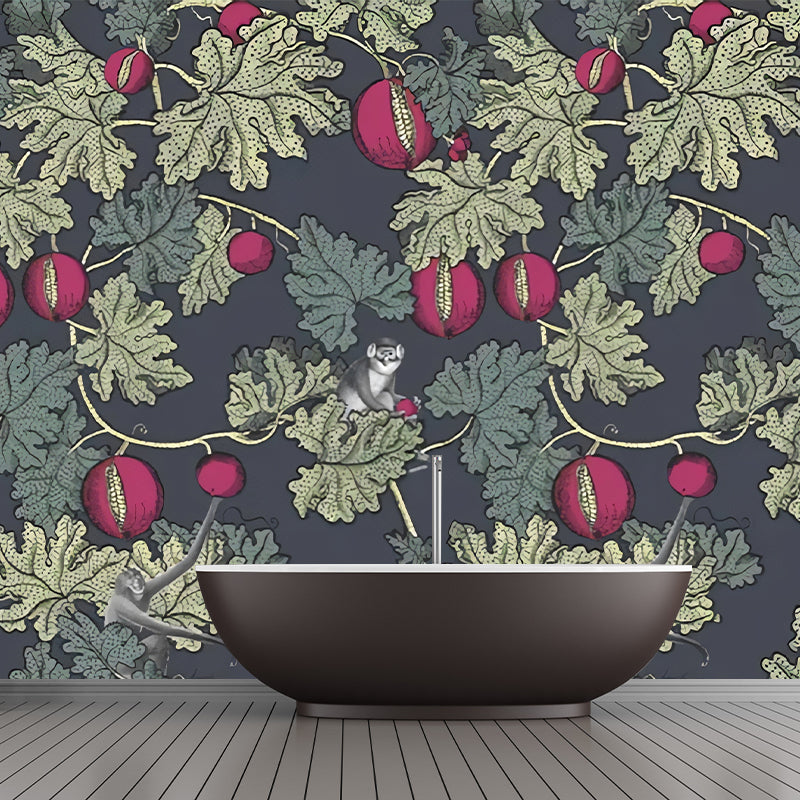 Green Leaves and Fruit Mural Stain-Resistant Wall Covering for Guest Room Decoration