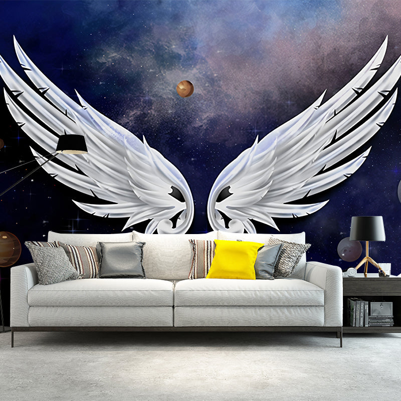 Feather and Wing Wall Covering in Purple and White, Original Wall Art for Bar Decoration