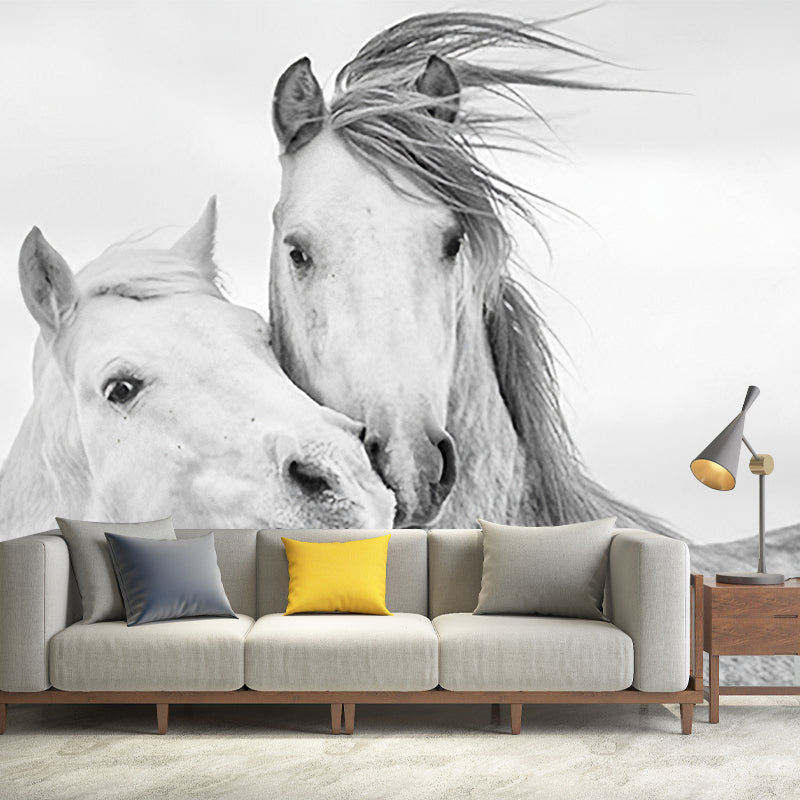 Whole Horse Wall Mural for Gallery Decoration Stain-Resistant Wall Art in Black and White, Made to Measure