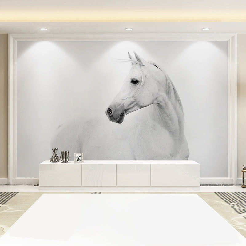 Custom Photography Simple Wall Mural for Living Room Decor with Horse Pattern in Black and White