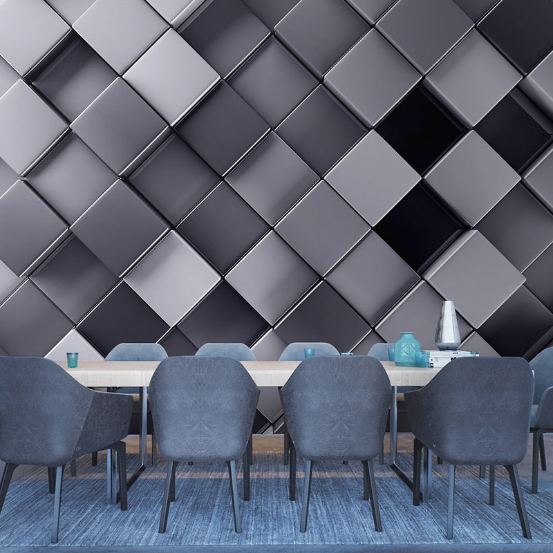 Nordic 3D Effect Square Mural for Accent Wall, Extra Large Wall Covering in Black and Grey