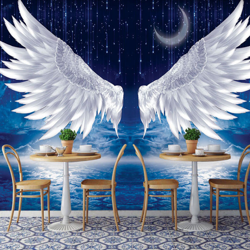 Full Size Wing Mural Wallpaper in White and Blue Non-Woven Fabric Wall Covering for Home Decor, Custom-Made