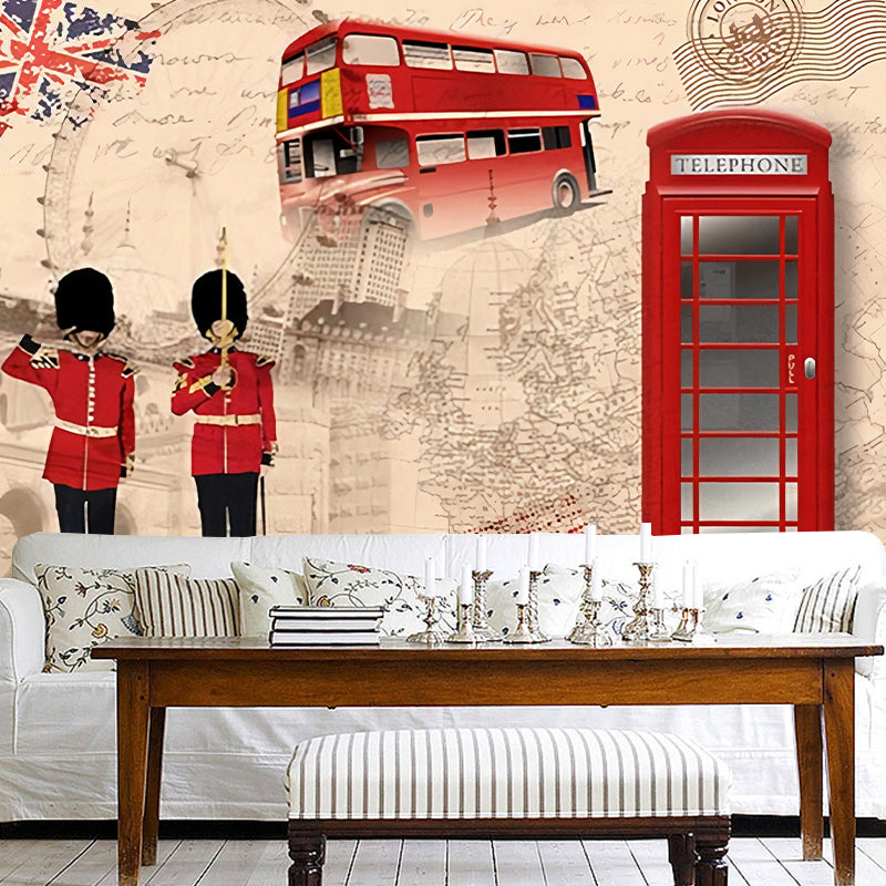 Extra Large Nostalgic Wall Art Red and Brown British Construction Wall Mural, Customized Size Available