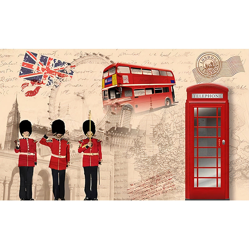 Extra Large Nostalgic Wall Art Red and Brown British Construction Wall Mural, Customized Size Available