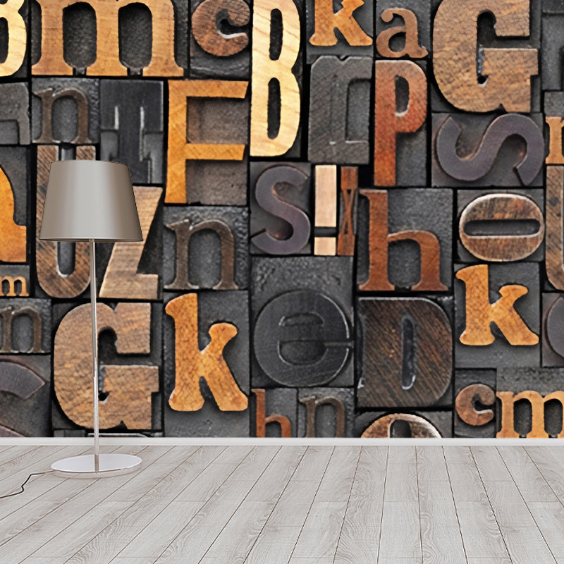 Custom-Made Photo Style Industrial Mural Wallpaper for Restaurant Decor with Letters Design in Brown