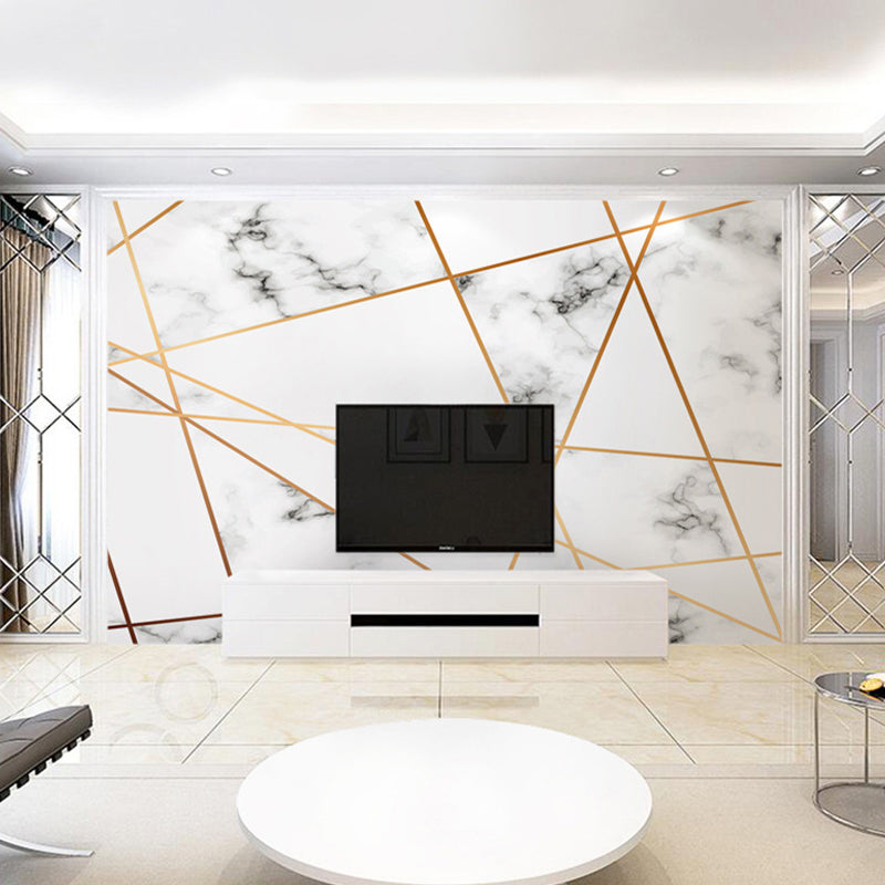 Simple Marble Surface Mural Wallpaper for Accent Wall, Grey and Gold, Personalized Size Available