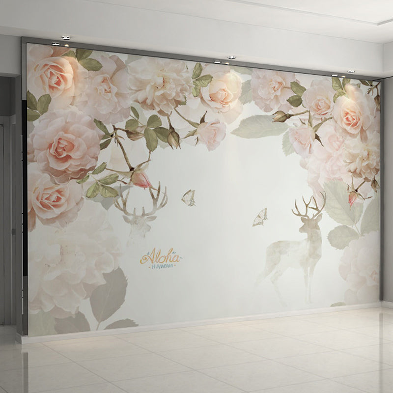 Pastel Pink Contemporary Wall Mural Personalized Size Blossoming Rose Wall Art for Accent Wall