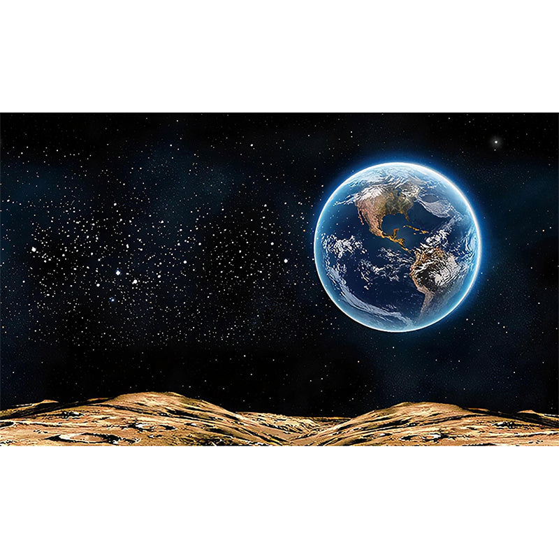 Big Planet Wall Mural Decal in Blue and Black Non-Woven Fabric Wall Covering for Home Decor, Custom-Printed