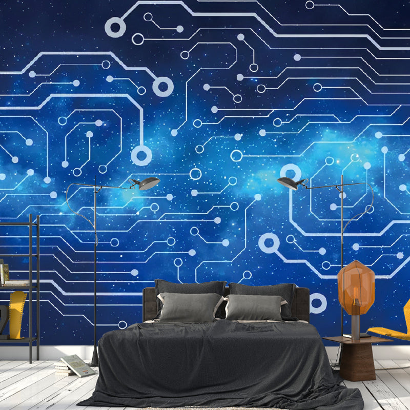 Fantasy Outer Space Wall Mural for Bar Decoration, Customized Size Wall Art in Blue and Black