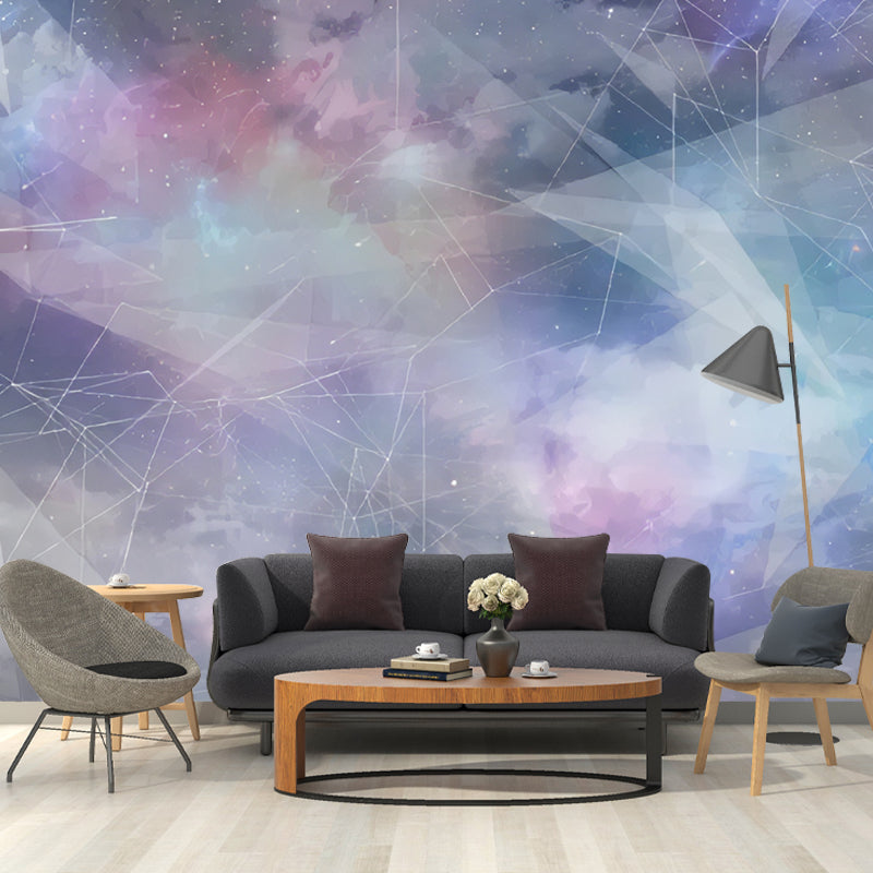 Big Deep Space Mural Wallpaper for Ceiling Decoration 3D Effect Wall Art in Pink and Purple, Stain-Resistant