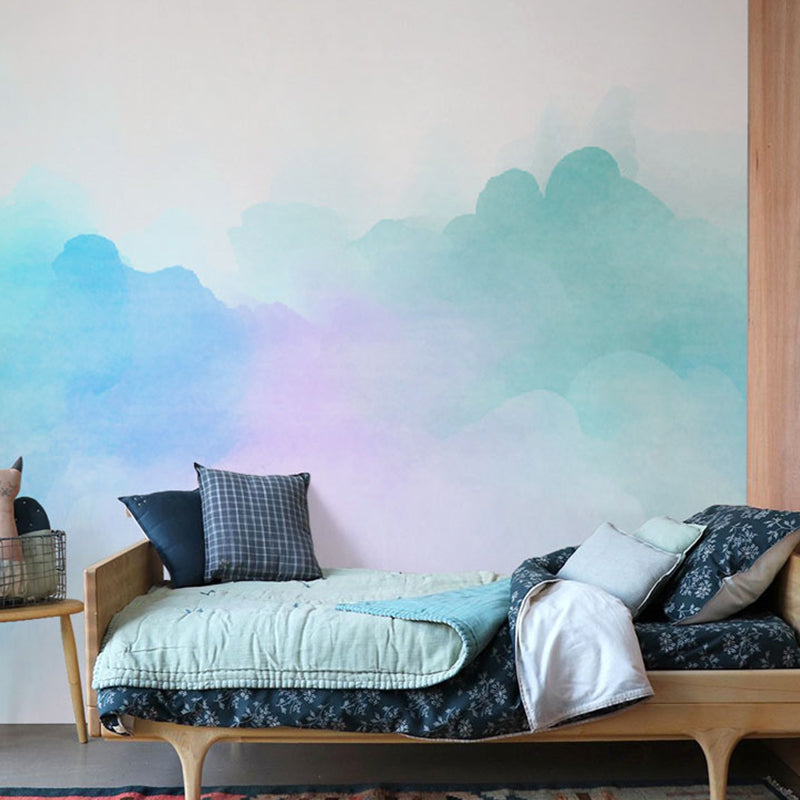 Enormous Cloud Wall Art for Children Misty Sky Wall Mural in Pink and Blue, Water-Resistant