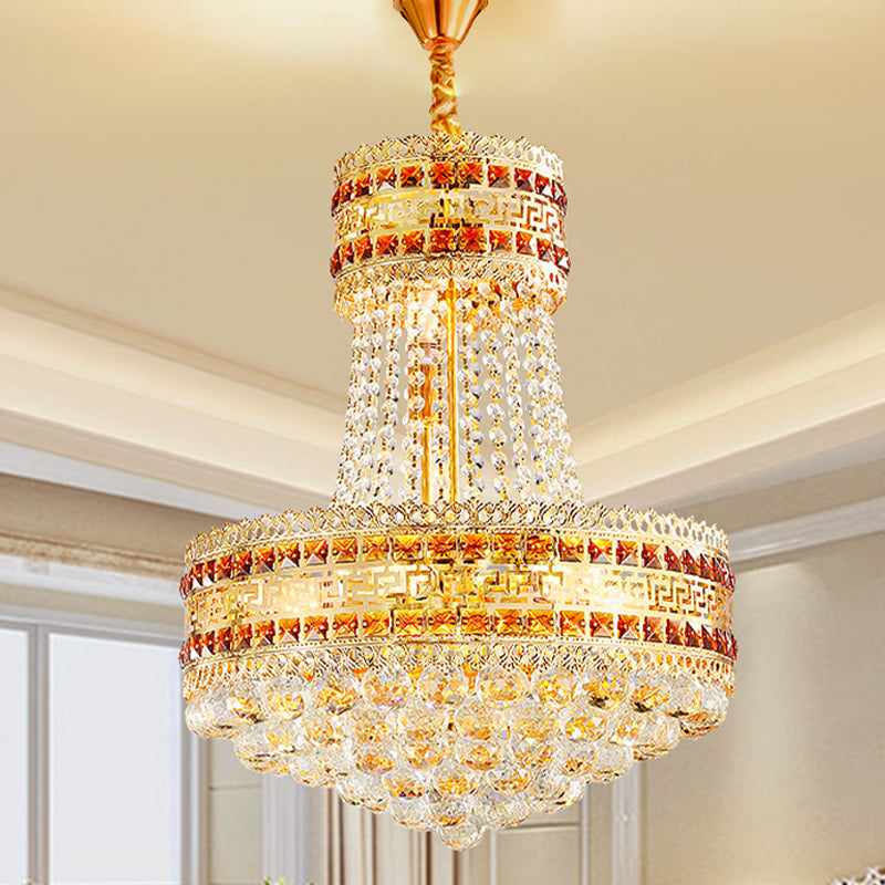 Antiek Empire Chandelier 8 Lights Crystal Plafond Suspension Lamp in goud voor woonkamer