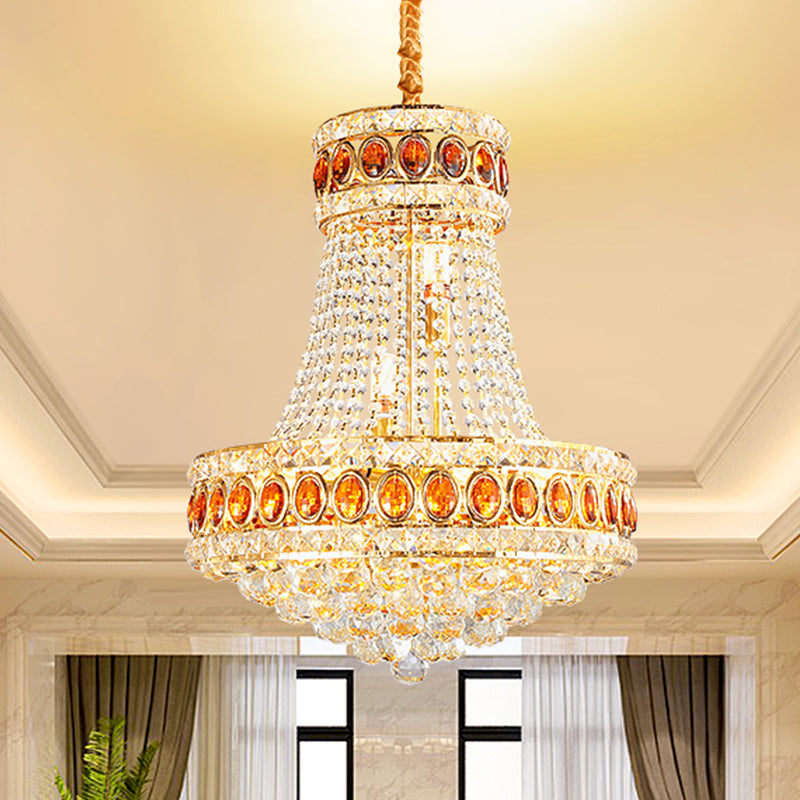 Gold Cone Pendant Chandelier Contemporary Crystal 5-Bulb Dining Hall Suspension Lamp