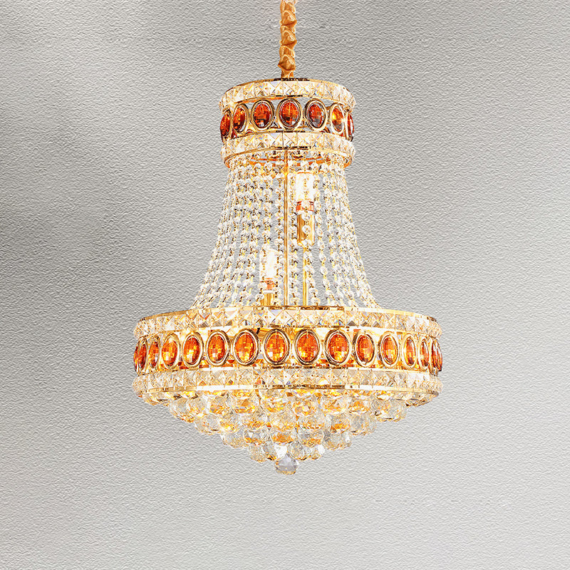 Gold Cone Pendant Chandelier Contemporary Crystal 5-Bulb Dining Hall Suspension Lamp