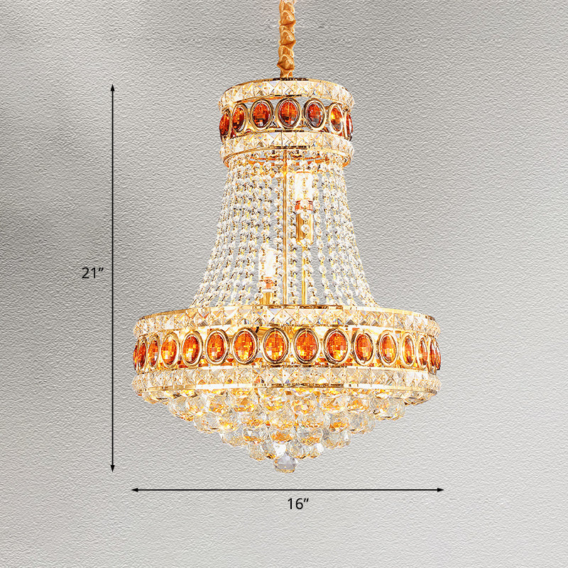 Gold Cone Pendant Chandelier Contemporary Crystal 5-Bulb Dining Hall Suspension Lamp