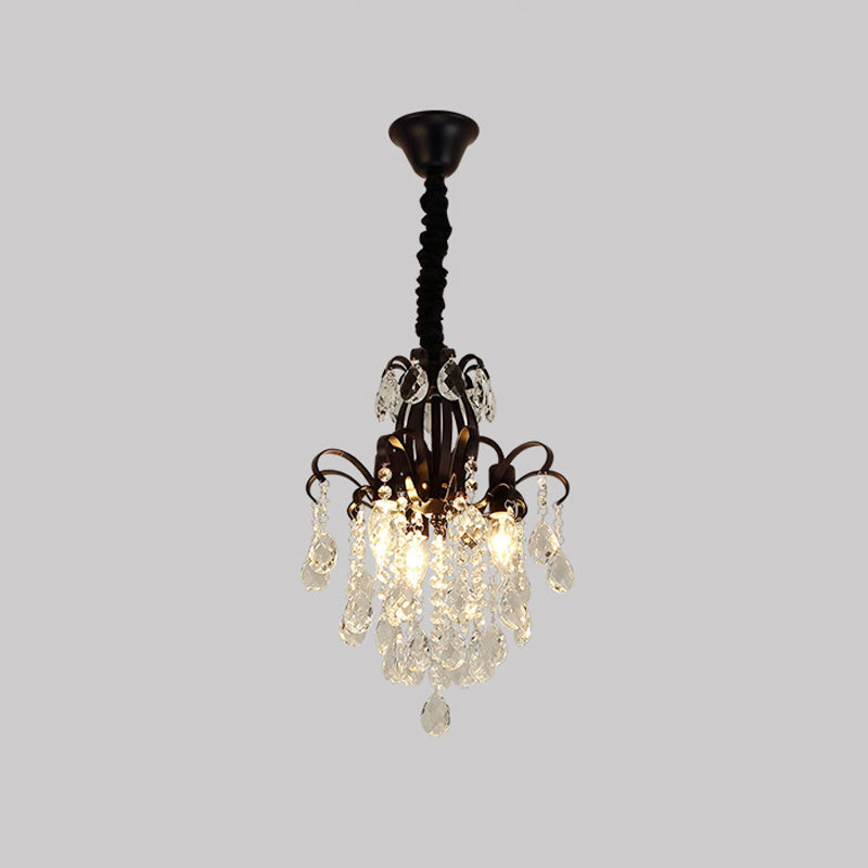 Zwarte afwerking Candelabra Hangende kroonluchter Modernistische 3 koppen Crystal Drop Pendulum Light