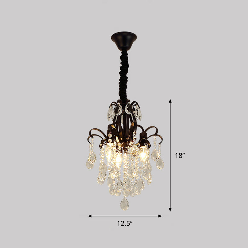 Zwarte afwerking Candelabra Hangende kroonluchter Modernistische 3 koppen Crystal Drop Pendulum Light
