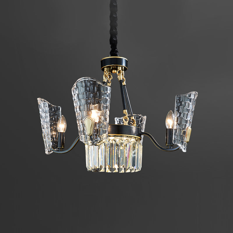 4 lampen eetkamer slinger licht modern zwart en gouden afwerking kroonluchter met arced paneel heldere kristalschaduw