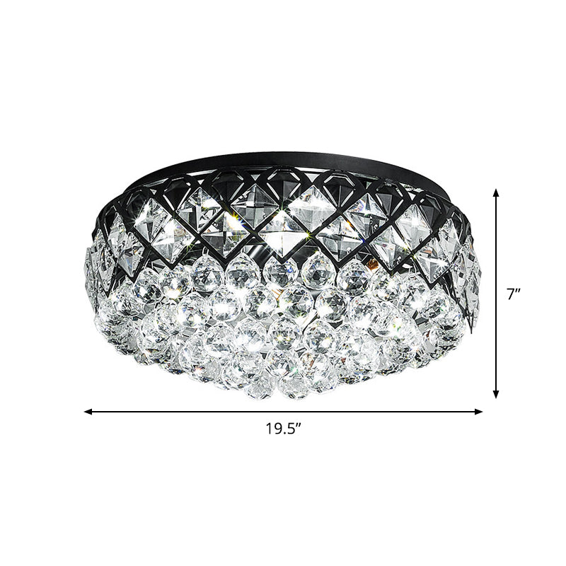 Black Drum Flush Mount Lighting Modern 7 Lights Crystal Balls Flushmount Lamp for Bedroom