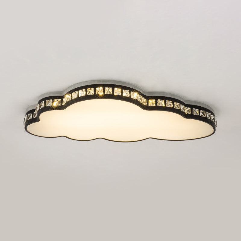 Cloud Shape Flush Light Fixture Minimalist Faceted Crystal LED Bedroom Flush Mount in Black