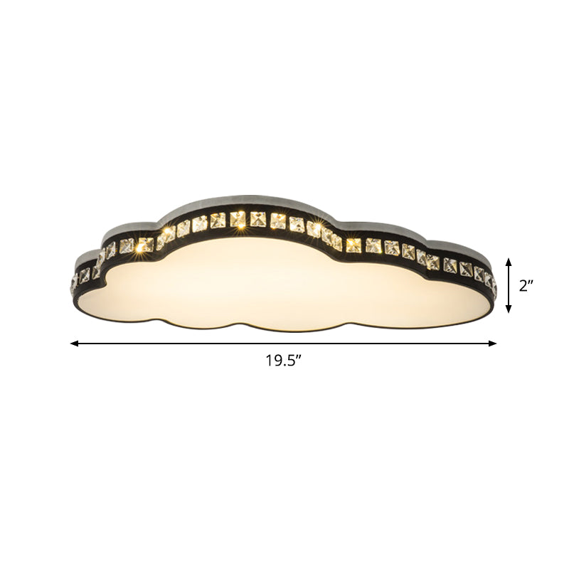 Cloud Shape Flush Light Fixture Minimalist Faceted Crystal LED Bedroom Flush Mount in Black